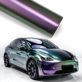 AuMoHall Gloss Purple to Mystic Green Metallic Chameleon Vinyl Wrap High Glossy Color-Shift Vehicle Car Body Vinyl Film Roll, 19.69" x 59.84"