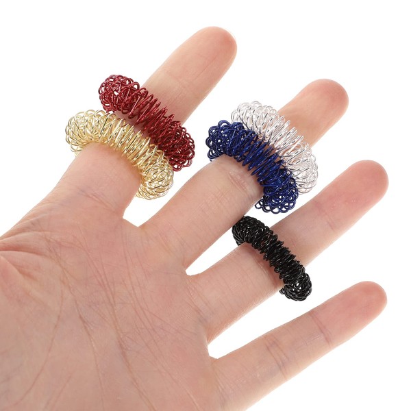 Healifty 5 Acupressure Massage Ring for Kids Finger Circulation Rings for Teens Adults (Assorted Colors)