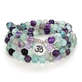 Yoga Symbol 8mm Mala Beads Bracelet 108 Spiritual Necklace Meditation Accessories Jewelry for Women Men Gifts (Green Fluorite)