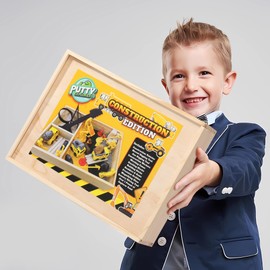 Construction Putty Explorers by DIY Jr Construction Sensory Kit with Work Vehicles, Explorer Sand, Tweezers, Rocks, Kids Magnifying Glass Creative Educational Toys for Preschoolers Sand Kit Easter