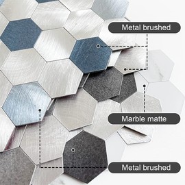 BeNice Peel and Stick Backsplash Hexagon for Kitchen 3D Adhesive Metal Wall Tile Stickers 5pcs Blue