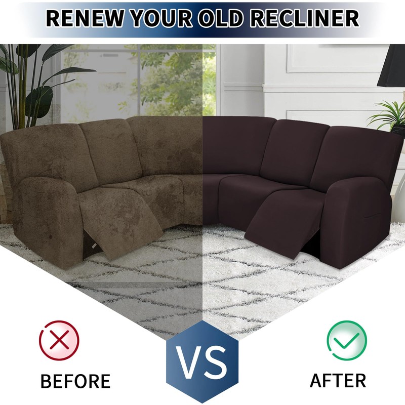 PureFit 7-Pieces Sectional Sofa Covers, Extra Large Sectional Recliner Couch