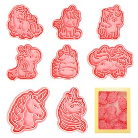 Unicorn Cookie Cutter Set, 8 Pieces Children's Cookie Cutters, Animals, 3D Children's Cookie Cutters, Unicorn, DIY Embossing Moulds for Fondant, Pastry