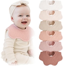 Konssy Muslin Baby Bibs 100% Cotton Absorbent Bandana Drool Bibs for Teething and Drooling, 6-Pack for Baby Boys & Girls
