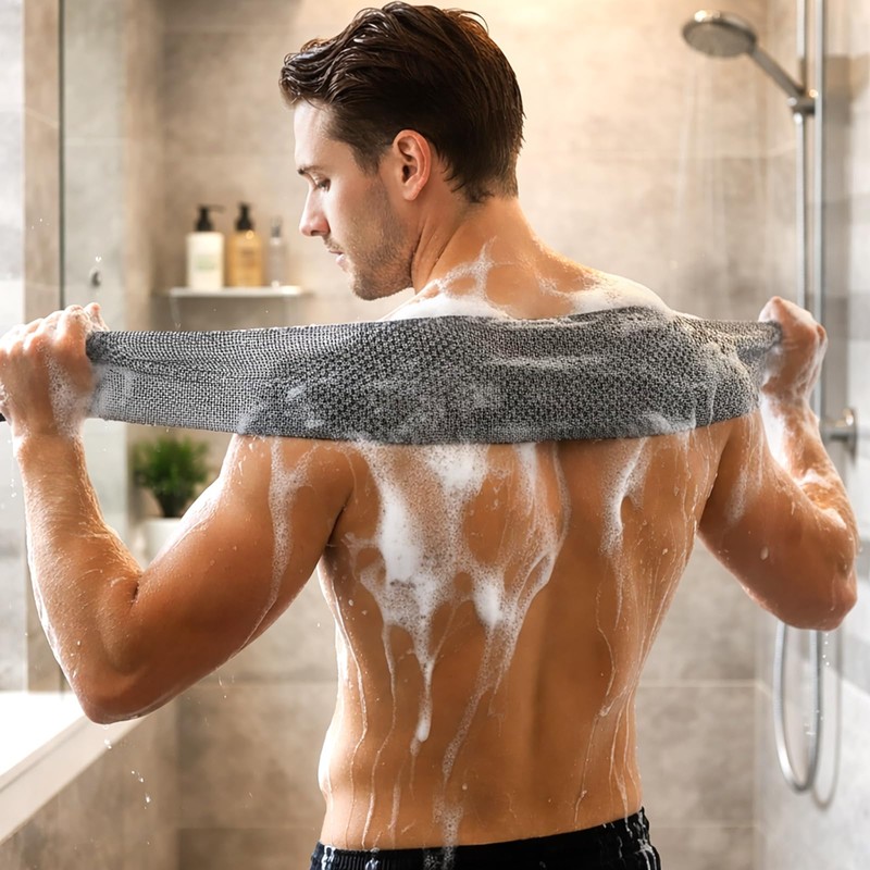 Blissal Exfoliating Antibacterial Shower Towel, Extra Long 100cm Dual-Sided Exfoliating