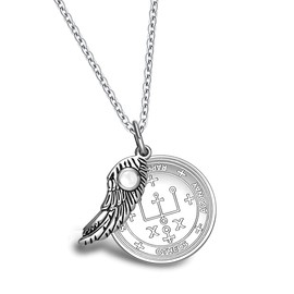St Raphael Necklace - Archangel Raphael Sigil from The Ancient Book of King Solomon - Healing Prayer Included - Angel Wing Pendant - Miraculous Medal - Guardian Amulet - Pastel White Crystal