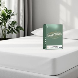 TEXAS LINEN CO. 100% Organic Cotton Percale Weave Fitted Sheet King Size, White, 1 Deep Pocket King Fitted Sheet, Fits Mattress Upto 16" Crisp and Cool Bed Linen, Luxury GOTS Certified Sheets