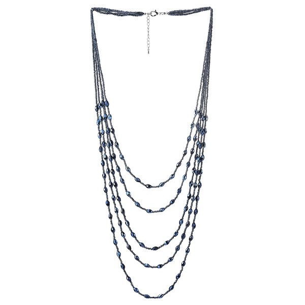 COOLSTEELANDBEYOND Champagne Gold Statement Necklace Multi-layer Long Chain with Oval