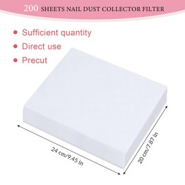 Pack of 200 Dust Collector Filter Paper Nail Dust Collector Filter Nail Paper Sheets Interchangeable Filter Paper Universal / Cuttable Paper Sheets for Nail Salon, Spa, Home (White)