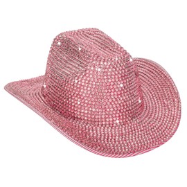 INOGIH Women Fringe-Rhinestone Western-Cowgirl-Hat Tassel-Decor Cowboy-Fedora-Hat for Party Music Festival Pink