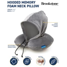 Brookstone Hooded Neck Travel Pillow - Memory Foam Light-Blocking Travel Neck Pillow with Hood for Sleeping, Airplane, Car, Size One Size, Dark Grey