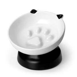 vancasso Slow Feeder Cat Bowl, Elevated Ceramic Slow Feeder Dog Bowls Small Breed, Raised Tilted Cat Food Bowls (Black)