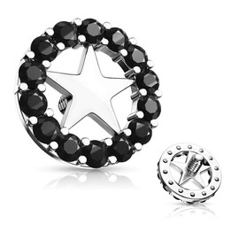 Covet Jewelry CZ Paved Circle Outlined Star Center Internal Threaded Dermal Anchor Tops (Black)