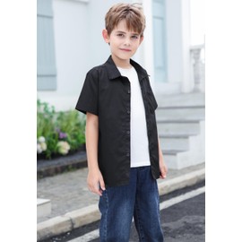 SANGTREE Kids Boys Short Sleeve Dress Shirts Cotton Button Down Shirts for Boy Black, 18-24 Months = Tag 90