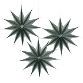 SUNBEAUTY Pack of 3 Paper Star 29 cm Grey Folding Stars Decoration Twelve Corners Paper Fan Party Decoration Set for Christmas Decoration Wedding Birthday Table Decoration Classroom Baby Shower