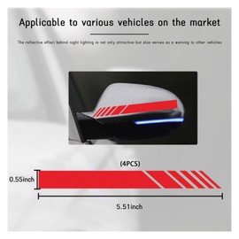 Kewucn 4PCS Car Rear View Mirror Stickers, Waterproof Auto Side Rearview Mirrors Decal Stripes, Universal Anti-Collision Striped Automotive Warning Stripes for Most Vehicles (Red)
