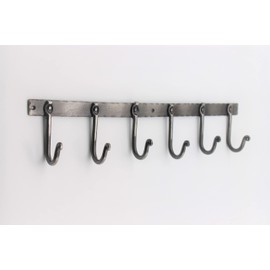 Infinity Decor Heavy Duty Antique Cast Iron Pewter Wall Mounted Coat Hook Rack Clothes Hat Robe Hanger - 6 Hooks Plain or Twisted - with All Fixings (Plain Hook Rack)