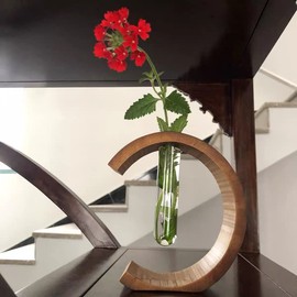 Plant Terrariums Kit Desktop Hydroponics Air Planter Holder Glass Vase and Solid Bamboo Stand for Home Office Decoration Gift for Women- Natural Bamboo hydroponic Plant vase