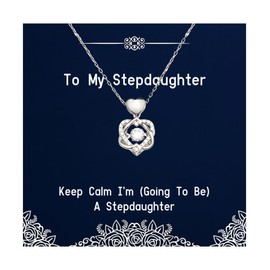 Useful Stepdaughter Heart Knot Silver Necklace, Keep Calm I'm ), Gifts For Daughter, Present From Mom, Jewelry For Stepdaughter, Affordable stepdaughter gifts, Inexpensive stepdaughter gifts, Cheap