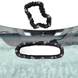 JSCARLIFE Bling Rearview Mirror Accessories, Elastic Plush Car Rear View Mirror Cover for Women, with Shiny Rhinestones Crystal Decorative (Violet)