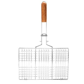 Barbecue Basket, BBQ Wire Mesh Grill Net Professional Barbecue Grill Fish Clip with Wooden Handle for Fish, Steak and Many Other Foods
