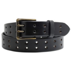 Two Prong, Heavy Duty, 1-1/2" Solid Leather Belt, Amish Made by Hand in Lancaster, PA (Black, Antique Brass, 40)