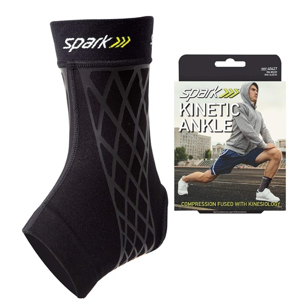 Spark Kinetic Sleeve, Ankle, Medium – Non-Slip Compression Support Sleeve with Embedded Kinesiology Tape – for Improved Muscle & Joint Support ¬– Comfortable, Breathable, & Moisture Wicking