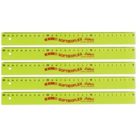 KUM AZ902.02.16-G Left Handed Ruler 30 cm Green Flexible Pack of 5 School Supplies