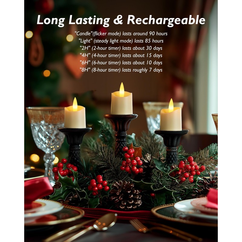 Homemory Rechargeable Flameless Candles, 2/4/6/8H Timer LED Votive Candles, 12