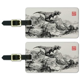 Tyrannosaurus Rex in Chinese Ink Paint Luggage ID Tags Cards Set of 2
