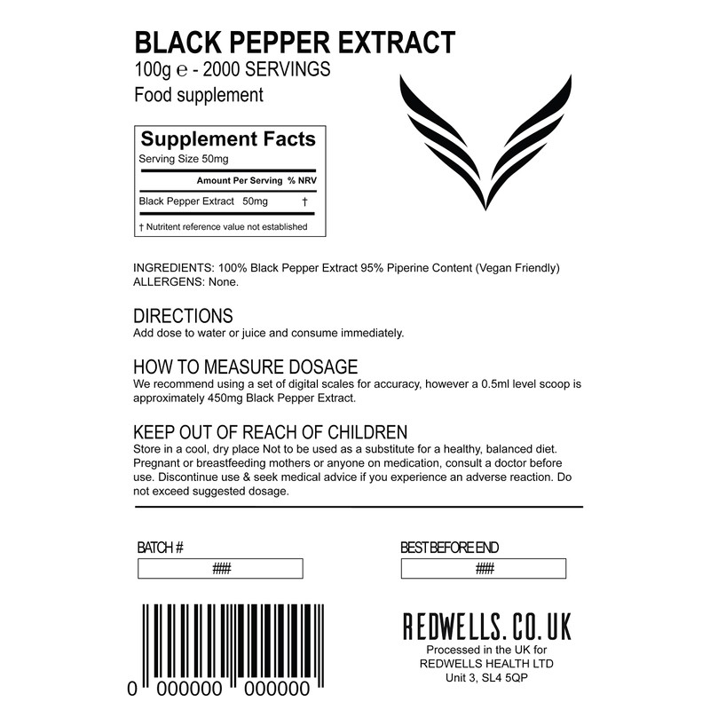 Black Pepper Extract Powder 95% Piperine Herbal Extract REDWELLS -