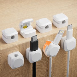 Lancord 8 Pack Cord Organizer Holder, Rotatable Cable Clips, Spring Cable Organizer Adhesive Cord Holder for Nightstand, Desk Charger Cable Management Clip for Office Car Wall Desktop Appliance