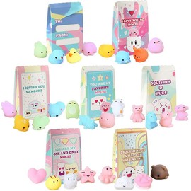 28Pcs Mochi squishy toy Toys and Bags with Kids Valentines Cards for Classroom Exchange 2025 Valentine Exchange Cards