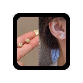 Aneneiceera Vintage Tiny Cluster Pearl Earrings Gold Small Pearl Ball Stud Earring Multi White Bead Earring Minimalist Round Earrings Jewelry for Women