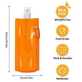 KHDULQ 8pcs Collapsible Water Bottle Plastic Water Bag，Foldable Sports Bottle,Reusable Drinking Water Bottle with Clip for Biking, Hiking Travel, Outdoor Activities，8 Colors