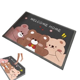 Guador Doormats Welcome Door Mat Non-Slip Doormat 40 x 60 cm Outdoor Door Mat Entrance Area Door Mat Flower Meadow Doormat for House Entrances Hallways Exterior Doors (Small Bear)