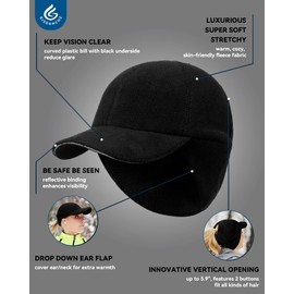 Gisdanchz Fleece Ponytail Hats for Women Ladies Girl Winter Baseball Hat with Ponytail Hole Earflap Ear Warmer Warm Pony Caps for Women Running Gear Hiking Walking Outdoor Fall Gifts, Black S/M