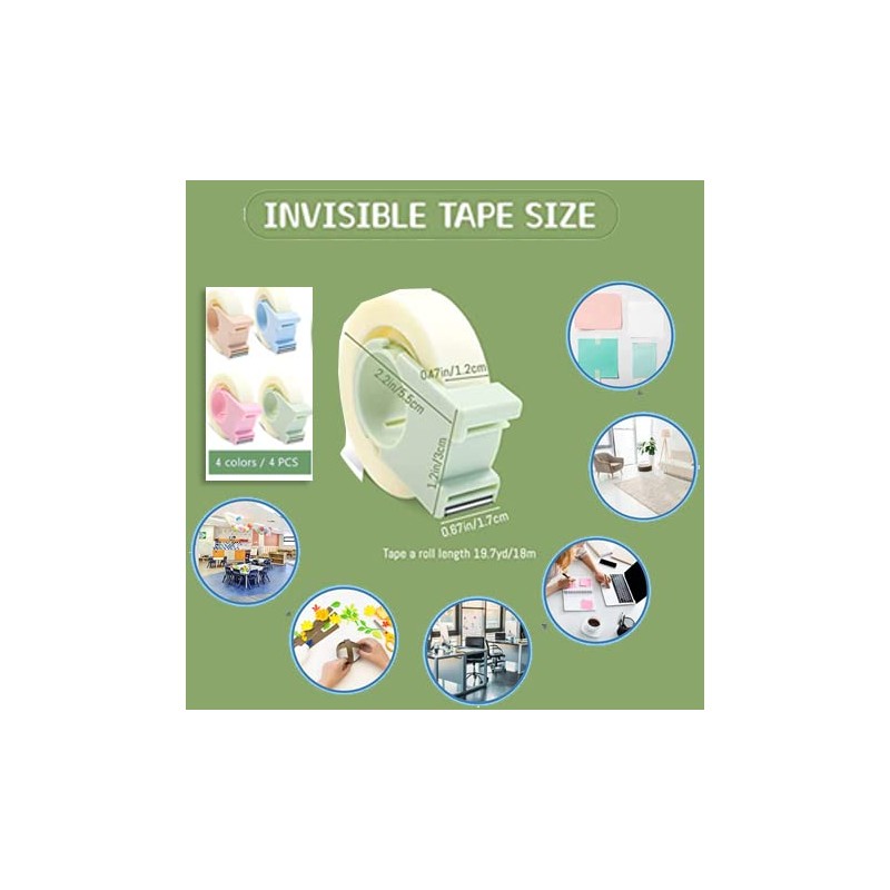 Taicols 4 Pack Invisible Tape with Mini Dispenser Set 1/2