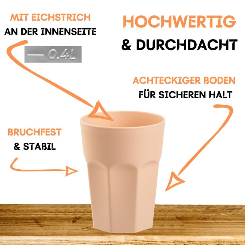 ENGELLAND - 15 x Plastic Cups Apricot Pastel Colours 400ml