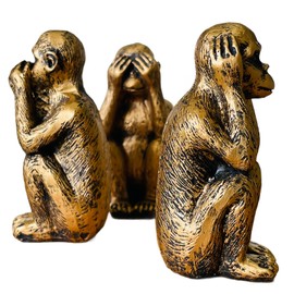 Wanwanzi - Juego de 3 estatuas de monos sabios – Hear No Evil See No Evil Speak No Evil – Figuritas de overol de resina para decoración de oficina y hogar, opción de regalo memorable, revestimiento de bronce