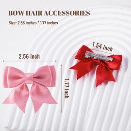 12Pcs Hair Bows Clips for Women Silky Satin Cute Bow Clips for Girls Short Tail Hair Ribbon Alligator Barrettes French Hair Accessories(Black/White/Pink/Red)