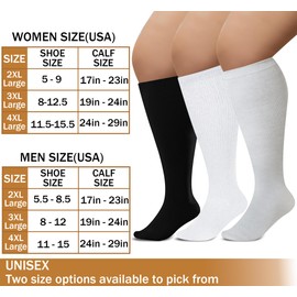 CONRAN KREMIX Plus Size Compression Socks For Women Black Wide Calf Sports Long Knee High Soothe Breathable Black Socks Women-4XL