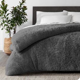 Bare Home Shaggy Fleece Duvet Cover Twin/Twin Extra Long Size - Plush Duvet Cover - Super Soft & Luxury - Hidden Zipper Closure - All Season Bedding Duvet Cover (Twin/Twin XL, Grey)
