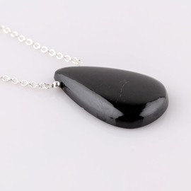Thecraftman Natural Black Tourmaline Pear Cabochon Necklace, Gemstone Pendant Necklace, Genuine Gemstone, Birthstone, Gift for Her, Healing Stone, 18 Inch