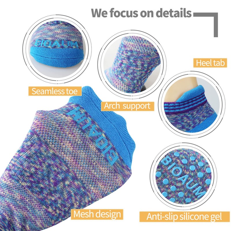 BIOAUM Yoga Socks for Women - 6 Pairs Cotton Cushion