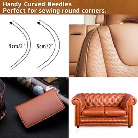 19 Pack Upholstery Needle and Thread, Leather Needles+ Curved Needles+ Nylon Thread+ Thimble+ Seam Ripper, Upholstery Needles and Thread Kit for Canvas Leather Carpet Repair