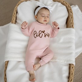 YINGISFITM Little Brother Little Sister Newborn Outfit Long Sleeve Sweatshirt Romper Infant Baby Girl Boy Clothes Fall Winter (Little Sister Onesie Pink, 6-12 Months)