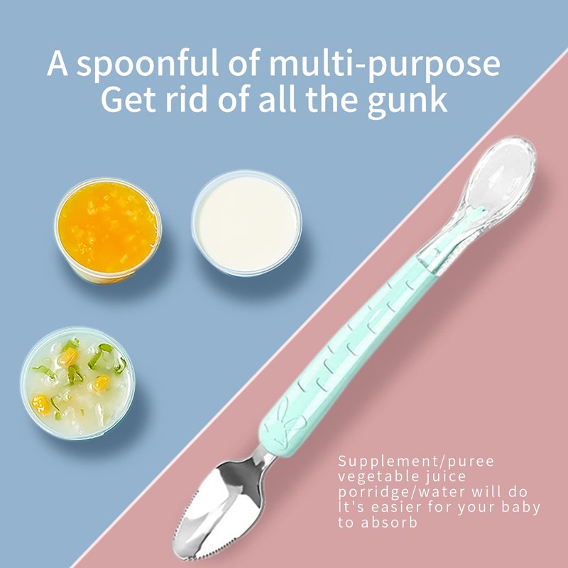 Double Head Baby Silicone Food Spoon (Green) - Fruit Scraping