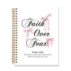 RLTXBUK Coquette Pink Bow Christian Notebook, Faith over Fear Bible Journal, Prayer Journal for Woman, Christian Religious Gifts for Women, Preppy Church Notes Notebook, 5.5x8.3 Inch