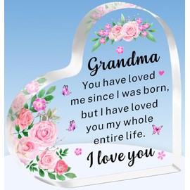 TTOVEN Grandma Gifts for Mothers Day,Grandma Heart Shape Acrylic Plaque,Gifts for Grandma,Birthday Gifts for Grandma